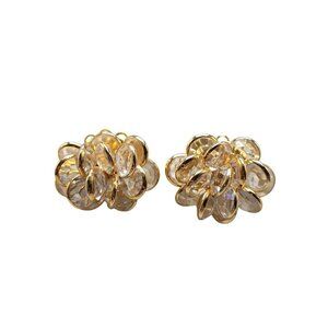Gold Clear Crystal Savvy  Swarovski Cluster Vintage Post Earrings